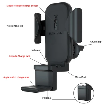 Auto QI Bezdrôtový Nabíjací stojan pre iPhone Airpods Apple Hodinky 1 2 3 4 Rýchle Bezdrôtové Nabíjanie Auto Airvent Mount Držiak Pre iwatch