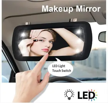 Auto Slnečná Clona LED make-up Zrkadlá Auto Slnečná Clona HD Interiéru make-up Zrkadlo Auto So 6 LED Svetiel a Prst T ouch Prepínač