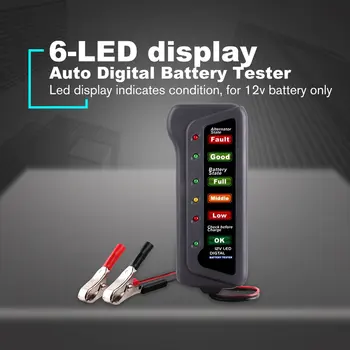 Autobatérie Tester 12V 6 LED Svetlo Auto Digital Alternátor Nabíja Tester pre Auto, Motocykel, Auto diagnostika