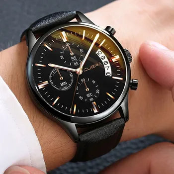 Automatický dátum relogio masculino hodinky, pánske módne športové box z nehrdzavejúcej ocele a kožené hodinky quartz business sledovať reloj hombre