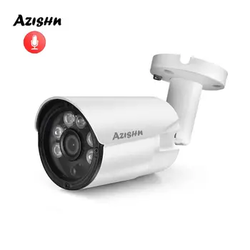 AZISHN H. 265+ 5MP/3MP/IP Kamera 2MP ONVIF Audio 6IR Nočné Videnie Kovové Outdoor IP67 DC/POE KAMEROVÝ Bezpečnostný kamerový Cam