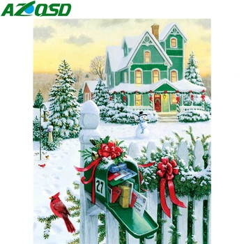 AZQSD Diamond Maľovanie 5d Vianočný Dom Diamant Výšivky Krajiny Snehu Mozaiky Ručné Plné Námestie/Kolo Vŕtať Domova