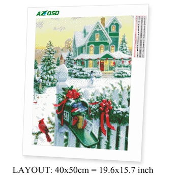 AZQSD Diamond Maľovanie 5d Vianočný Dom Diamant Výšivky Krajiny Snehu Mozaiky Ručné Plné Námestie/Kolo Vŕtať Domova
