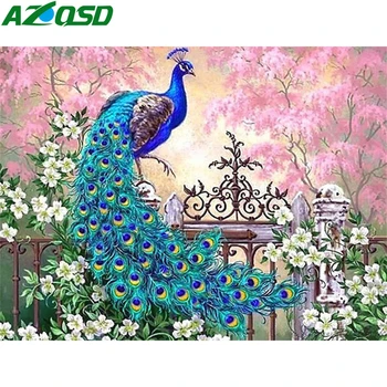 AZQSD Diamond Maľovanie Páva Zvierat Výšivky Mozaiky Ručné Diamond Umenie Ručné Kamienkami Darček Vyšívanie Domova