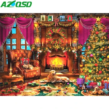 AZQSD Diamond Maľovanie Vianočných Dom Cross Stitch Diamond Výšivky Krajiny Psa Mozaiky Ručné Obraz Kamienkami Darček