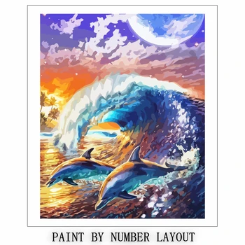 AZQSD Frameless Dolphin DIY Maľovanie Podľa Čísel, Akrylová Farba Čísla Zvierat Wall Art Obrázok Pre Domáce Umenie