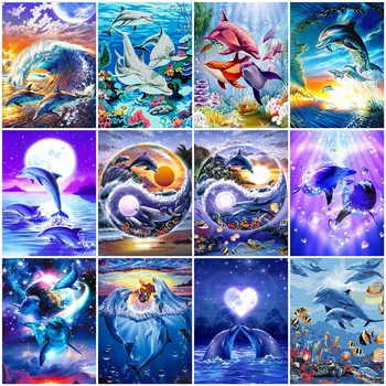 AZQSD Frameless Dolphin DIY Maľovanie Podľa Čísel, Akrylová Farba Čísla Zvierat Wall Art Obrázok Pre Domáce Umenie