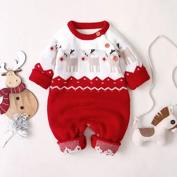 Baby Chlapci Oblečenie Vianočné Dieťa Romper Jeseň Zima Knitwear Baby Dievčatá Oblečenie S Dlhým Rukávom Novorodenca Jumpsuit Oblečenie 0 3 Mesiac