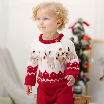 Baby Chlapci Oblečenie Vianočné Dieťa Romper Jeseň Zima Knitwear Baby Dievčatá Oblečenie S Dlhým Rukávom Novorodenca Jumpsuit Oblečenie 0 3 Mesiac