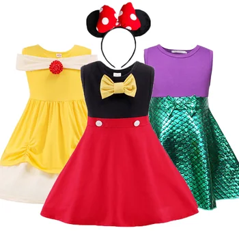Baby Dievčatá Mickey Šaty Letné Bavlna Ležérne Oblečenie Detí, Narodeniny, Party Doplnky Belle Malá Morská Víla Princezná Kostým
