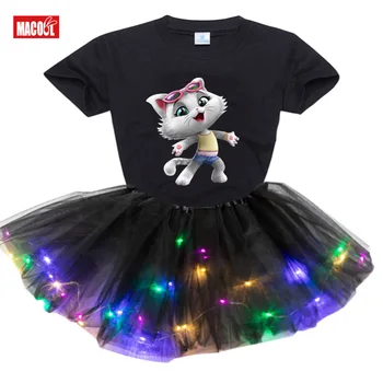 Baby Dievčatá Oblečenie Šaty Nastaviť Letné Tričko 2020 Šaty Šaty, Oblečenie Mačka Nové 2ks Vyhovovali Tutu Šaty Svetlo LED Narodeninám