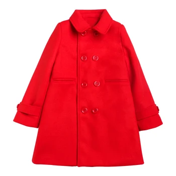 Baby Dievčatá Červená Vlna Bundy Kabáty 2020 Jeseň Zima Outwear Deti, Dievčatá Oblečenie Detí Dlhý Rukáv Kabát Veľkosť 110-160 Cm