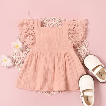 Baby Girl Dress Farbou Lietať Rukávy Námestie Krku, Krátke Šaty 2021 Lete Bežné Jeden Kus Šiat pre Dievčatá 0-24M