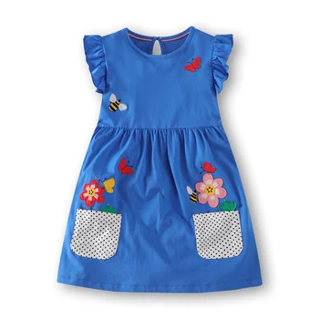 Baby Girl Dress Zvierat Nášivka Vestidos Prekladané Bavlna Deti Jednorožec Party Šaty pre Dievčatá Oblečenie, Oblečenie pre voľný čas 2-7Y
