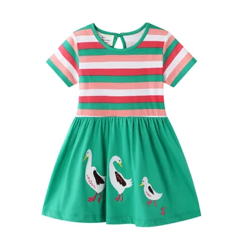 Baby Girl Dress Zvierat Nášivka Vestidos Prekladané Bavlna Deti Jednorožec Party Šaty pre Dievčatá Oblečenie, Oblečenie pre voľný čas 2-7Y