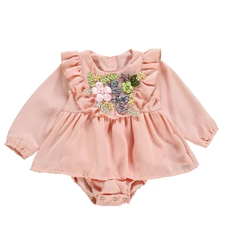 Baby Kombinézu 2019 Batoľa, Dieťa Dievča Oblečenie Prehrabať 3D Kvet Dlhý Rukáv Kombinézach Jumpsuit Oblečenie Veľkosť 0-24M
