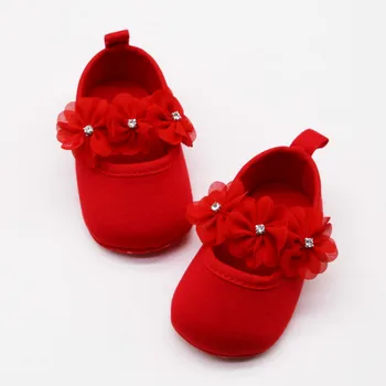 Babyshoes Non Slip Zápas Šaty Mäkké Dno Batoľa Červený Kvet Crystal Princess Baby Topánky, Vnútorná dĺžka topánky 10.5 11.5 12.5 CM
