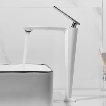 BAKALA White/Chrome VYSOKÝ Kúpeľňa Umývadlo umývadlo, Batérie, Studenej a Teplej Vody Pulte Jediné Rukoväte Kúpeľňa Klepnite
