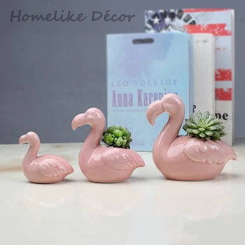 Balenie 3 kusov Flamingo tvarované keramický kvetináč Mini flamingo porcelánu kvetu rastlín hrniec na Ploche Domov Záhradné dekorácie