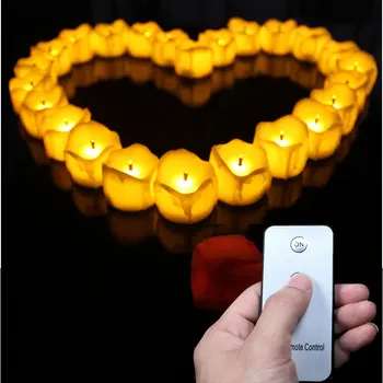 Balenie 6 Žlté blikajúce flameless sviečky s diaľkovým ovládaním,batérie, svadobné sviečky s black knôt pre romantickú svadbu