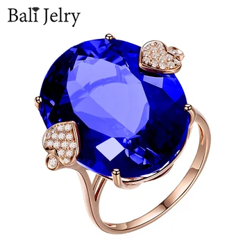 Bali Jelry Klasický Krúžok pre Ženy 925 Silver Šperky Oválny Tvar Sapphire Zirkón Drahokam Príslušenstvo Snubné Prstene Drop shipping