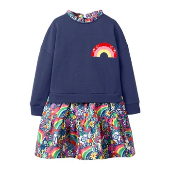 Bambino Nové Winter2-9Years Kvetinové Šaty 2021 Jar Rainbow Oblečenie Detí Dievča Oblečenie s Dlhými Rukávmi, Detský Kostým