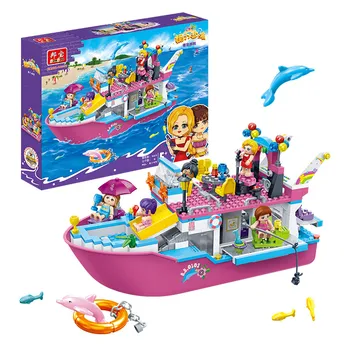 BanBao Luxusné Plavby Pobreží Loď Prímorské Pláži Dievčatá Stavebné Bloky Model Hračky Tehál Deti Deti Priateľ Dar 6149