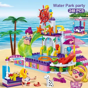 BanBao Stavebné Bloky Vodný Park List Bazén Prímorské Pláži Deti Tehly Model Hračka Dievča Deti Priateľ Dar 6141