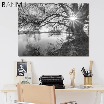 BANMU Umelecké Plátno na Maľovanie Strom, západ Slnka Wall Art Obraz Art tlač na Plátno na Stenu Plagát Maľovanie Domáce Dekorácie pre Obývacia Izba
