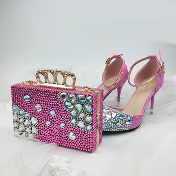 BaoYaFang ružová farba dámske letné sandále ukázal prst členok popruh crystal svadobné topánky Nevesta tenké päty party šaty topánky