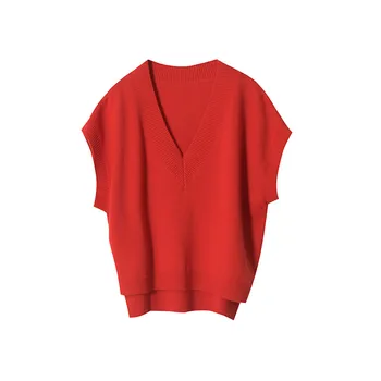 BARESKIY cashmere sveter žena V-krku sveter úsek vonkajšej pletené vest dámske vesta voľné tuhé farby bez rukávov sveter kabát