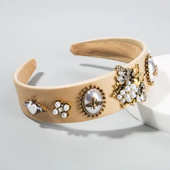 Barokový Farebné Crystal hlavový most pre Ženy Vintage Simulované Pearl Čmeliaky Bee Textílie, Vlasy Kapely Nevesta Svadobné Doplnky do Vlasov