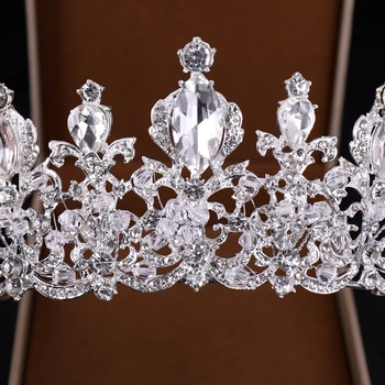 Barokový Luxusné Strieborné Farba Drahokamu Crystal Koruny Svadobné Doplnky Do Vlasov Koruny Svadobné Koruny Vlasy Príslušenstvo Kráľovná Tiara