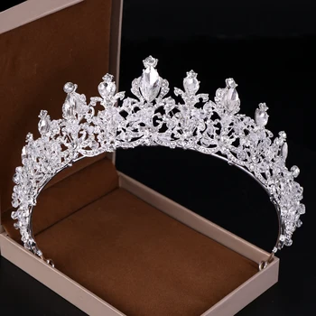 Barokový Luxusné Strieborné Farba Drahokamu Crystal Koruny Svadobné Doplnky Do Vlasov Koruny Svadobné Koruny Vlasy Príslušenstvo Kráľovná Tiara