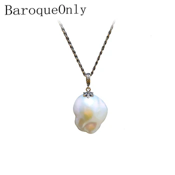 BaroqueOnly 2018 Vintage Štýl Prívesok Náhrdelník Sladkovodné Prírodné Barque Pearl 20-28mm White Pearl 925 Silver Doprava Zadarmo