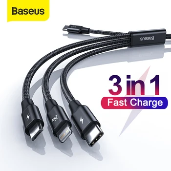 Baseus 3in1 Typ C Kábel pre iPhone, Rýchle Nabitie Kábel Pre Android telefónu Typu C xiao huawei Samsung Dátový USB C Kábel pre iPhone