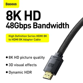Baseus HDMI 2.1 HDMI 8K Kábel 48Gbps Digitálny Kábel pre Xiao Mi Okno PS5 PS4 PC TV Box Splitter Prepínač 8k/60Hz 4K/120Hz HDMI