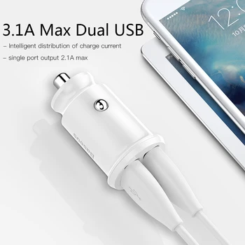 Baseus Mini Nabíjačka do Auta Pre iPhone Xr X 8 7 6 Duálny USB Nabíjačka do Auta pre Samsung Poznámku 9 Xiao Mi 9 Huawei 3.1 Auto Nabíjačka Telefónu
