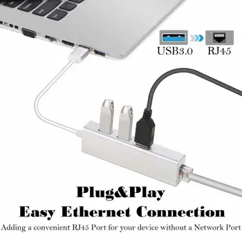 Basix USB Ethernet Adaptér 3 Porty USB 3.0 Hub USB na Rj45 1000Mbps Sieť Lan Karta pre Macbook pro, Mac Desktop Ethernet USB