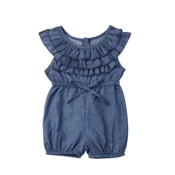 Batoľa Detský Baby Dievčatá Prehrabať Denim Romper Jumpsuit Oblečenie Oblečenie Letné Bez Rukávov Roztomilé Dieťa Dievča Oblečenie