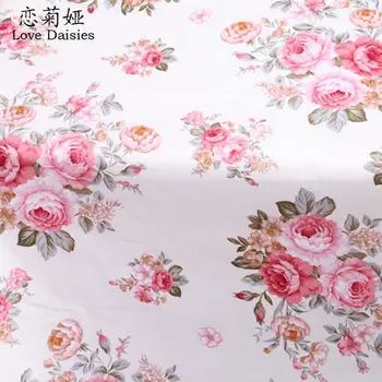 Bavlna elegantné ružové kvety kvetinové keper handričkou DIY pre deti, posteľná bielizeň vankúše oblečenie šaty handwork prešívanie tkaniny dekor