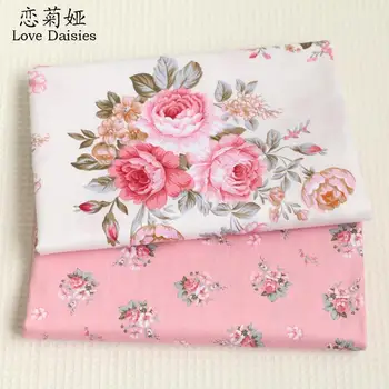 Bavlna elegantné ružové kvety kvetinové keper handričkou DIY pre deti, posteľná bielizeň vankúše oblečenie šaty handwork prešívanie tkaniny dekor