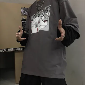 Bavlna Naruto Tričko Streetwear Amín Tlačiť T-shirt Muži Ženy Jeseň Dlhý Rukáv Voľné Tričko Japonsko Kreslené tričká Zábavné Muž