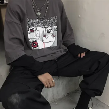 Bavlna Naruto Tričko Streetwear Amín Tlačiť T-shirt Muži Ženy Jeseň Dlhý Rukáv Voľné Tričko Japonsko Kreslené tričká Zábavné Muž