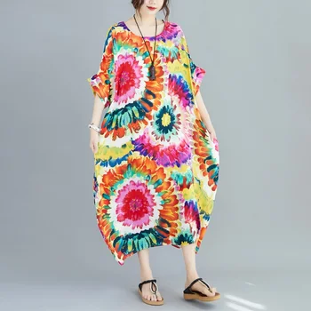 Bavlna plus veľkosť vintage kvetinový ženy príležitostné voľné dlhé leto, pláž, slnko šaty elegantné oblečenie 2021 dámske šaty sundress