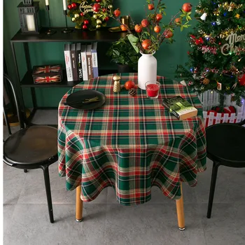 Bavlnená posteľná Bielizeň Vianočný Obrus Koberčeky Potlačou, Okrúhly Stôl Kryt Umývateľný obrus Vianočné Dekorácie pre Domov Tabuľka