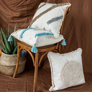 Bavlnené vlákno tkané strapec obliečka na vankúš modernej jednoduché obliečka na vankúš kancelárske stoličky vankúš cojines decorativos para gauč