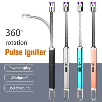 BBQ Dlho Kuchyni Plynový Sporák Ľahšie LED USB Elektrické Nabíjateľná Vetru Plazmové Flameless Zapaľovače Sviečky s Hákom