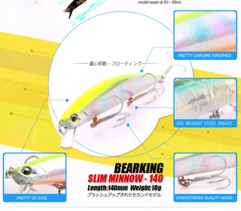 Bearking Bk17-M58 Rybárske Lure 1PC 18 g 140mm hĺbka 0.5-0.8 M Umelé Návnady Wobbler Minnow Rybárske Lure 3 Háčiky Rybárske Náčinie