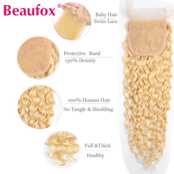 Beaufox 613 Blondína Zväzky S Uzáverom Brazílsky Vody Vlna Zväzky S Uzáverom Remy Ľudské Vlasy Na Blond Zväzky S Uzáverom